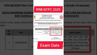 RRB NTPC Exam date 2025 #rrb