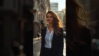 Confident Businesswoman Walking to "Die with a Smile"