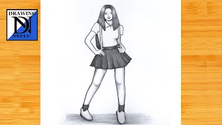 How to draw a School Girl with Bag - Pencil sketch || Pencil sketch for beginner || Girl drawing