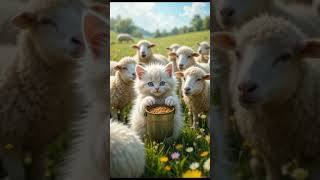 Tiny Cat, Big Heart: Feeding Sheep with Love