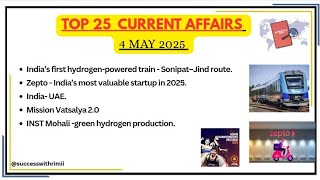 “4 May 2025 Current Affairs |Daily MCQs in Hindi | SSC, UPSC, Banking, Railway | Success with Rimii”