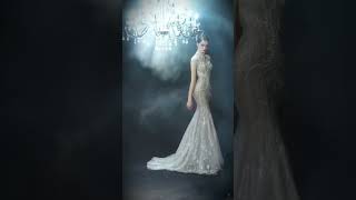 Heavy beaded mermaid wedding dress with cape