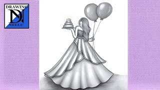 How to Draw a Girl Celebrating Birthday -Easy Drawing || Pencil Sketch For Beginners || Girl Drawing