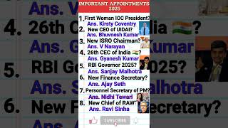 IMPORTANT APPOINTMENTS 2025/CURRENT AFFAIRS/GENIUS GKQUIZ #currentaffairs #gk #shorts #shortvideo
