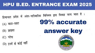 HPU B.ED. Entrance Exam 2025 Answer Key
