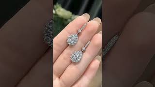 Lab Grown Diamond Pear Halo Dangle Earrings in 18K White Gold#weddingjewelry #creatdiamond #bride