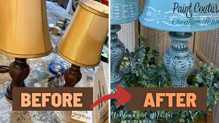 Thrifted lamp makeover using Paint Couture Paint products.