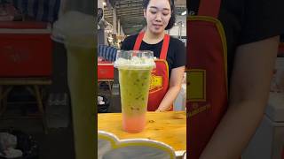 Famous coffee vendor making Stawbery syrup with Matcha Green Tea Bangkok - Thailand