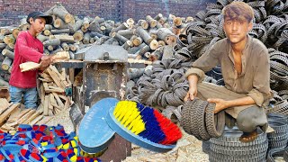 Incredible Process Of Making Tricycle Tires & Clothe Cleaning Brush In A Local Factory