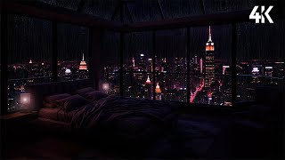 Rainy Night in Luxury NYC Apartment 🌧️ Cozy City View Bedroom & Relaxing Rain Sounds for Deep Sleep