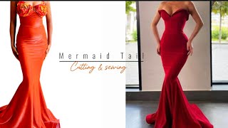 How to Cut & Sew a mermaid dress|Fish Tail|Cut together Tail|wedding dress|Bridal train | Beginners