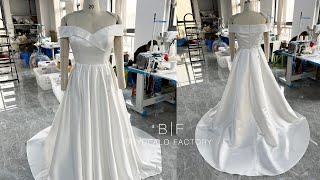 Classic Off Shoulder Satin Aline Wedding Dress #BrydealoFactory