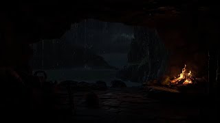 Cozy Cave - Rain, Fireplace & Thunderstorm Sounds to Sleep Instantly - Rainy Night