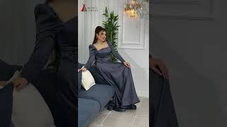 ✨ Elegant Grey Evening Gown | Party Wear Long Dress | Husn-e Libaas Collection