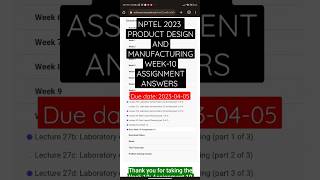 Nptel 2023 Product design and manufacturing week-10 assignment answers # #productdesign #week10