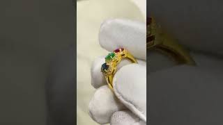 14K YELLOW GOLD RING WITH NATURAL RUBY SAPPHIRE EMERALD & REAL DIAMOND...