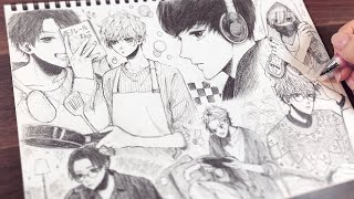 【アナログ】おうちで過ごす男の子1ページいっぱいに描いてみた🏠💭Drawing boys spending at home【メイキング】