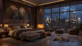 Sweet Jazz in Luxury Bedroom Space At Night - Elegant Jazz Music & Soft Fireplace Sounds for Calm
