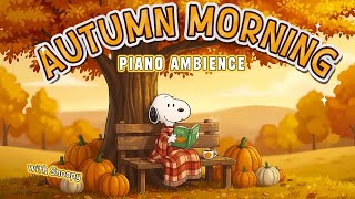 Snoopy with Cozy Morning Piano Ambience Autumn 🍂 | Soft Piano & Falling Leaves Sound
