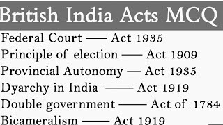 British India Acts MCQs for all competitive exams