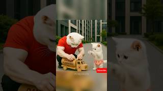 The kitten was teased for playing with a cardboard fuel truck, dad built a transforming robot.