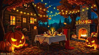 halloween night ambience 🎃 cozy 1940s autumn house with oldies playing in another room for unwind