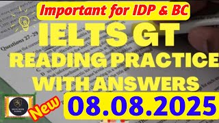 General Reading Practice Test 2025 | 08.08.2025 | IELTS General Reading  Test 2025 with Answers 