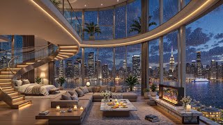 Smooth Piano Jazz in a Luxury Apartment by River - Rainy Day with Elegant Jazz Music for Calm Nights