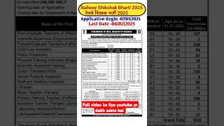 Railway shikshak bharti 2025 #rrb #railwaytgt #railwaynewvacancy #shikshakbharti