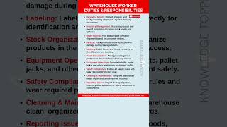Warehouse Worker Job Roles and Responsibilities | Warehouseman Duties and Responsibilities