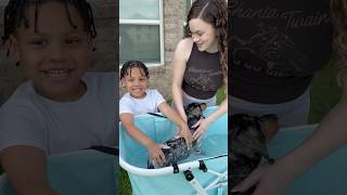 Dad catches son helping mom wash dog #shorts