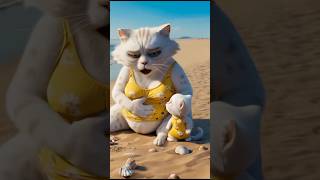 Pregnant cat's beach trip leaves kittens spooked! 😻🎯 #cat #catlover #shorts #shortvideo #funny