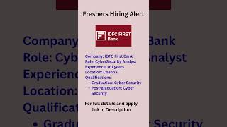 IDFC First Bank is hiring #itjobs #jobs2025 #fresherjobs #analyst #internship #techjobs2025 #idfc