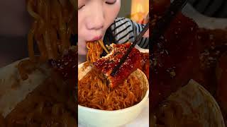 Sticky Grilled Eel + Fire Noodles 🔥 | Satisfying ASMR Eating asmrmukbang #spicyfood #noodleslover #$