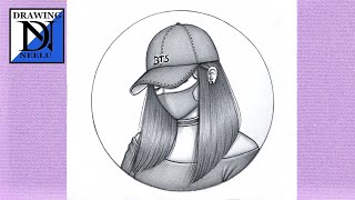 How to Draw a Aesthetic Girl with BTS Cap || Step by Step for Beginners || Girl Drawing