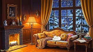 cozy winter evening 1950's with soft vintage oldies playing in another room for unwind & relax