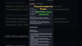 Financial Analyst for Fresher remote Job #workfromhome #remotejobs #dataanalyticsjobs #datajobs