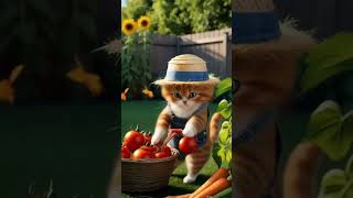 Farmer Cat Harvests the Garden Like a Pro!
