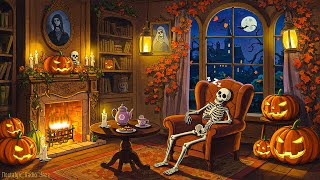 a cozy cottage autumn 1950s | oldies oldies playing in another room for relax ( halloween ambience)