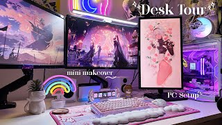 キュートで美しいデスクツアー + ミニリフォーム 🌸 | ゲーミングセットアップ、PC ビルド 🖥️