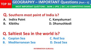 TOP 30 GEOGRAPHY GK | World Geography GK | Most Important Questions | Geography MCQs | GK | India GK
