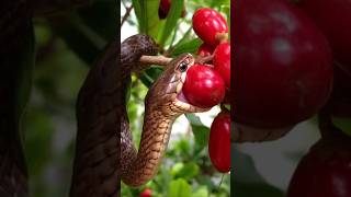 The beautiful cobra snake is eating miracle fruit #snakevideo #cobrasnake