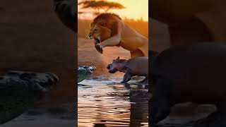 The Lion’s Courage by the River’s Edge #LionCourage #WildlifeScenes #NatureBeauty #CinematicVibes