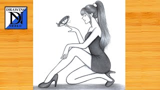 How to Draw Sitting Girl with Butterfly || Pencil Sketch for Beginner || Girl drawing