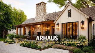 Rustic Meets Refined with Arhaus  Stone Fireplace & Linen Sofas in Farmhouse Style