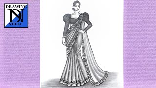 How to Draw a Beautiful Girl in a Stylish Saree ✨👗|| Pencil Sketch For Beginner || Girl Drawing