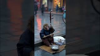 "Wet Streets, Sad Tunes" #shorts #ai  #monkey #erhu