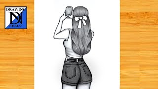 How to Draw a Girl Taking a Selfie With iPhone || Pencil Sketch For Beginners || Girl Drawing