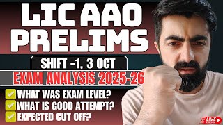 LIC AAO PRE 2025 Exam Analysis, Shift - 01 (3rd Oct) | Safe Attempts & Exam Level | By Dhruva Sir