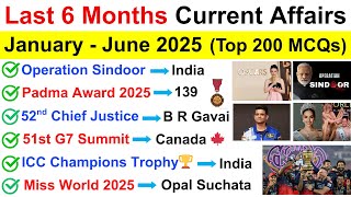 Last 6 Months Current Affairs 2025 | January to June Current Affairs 2025 | Current Affairs 2025